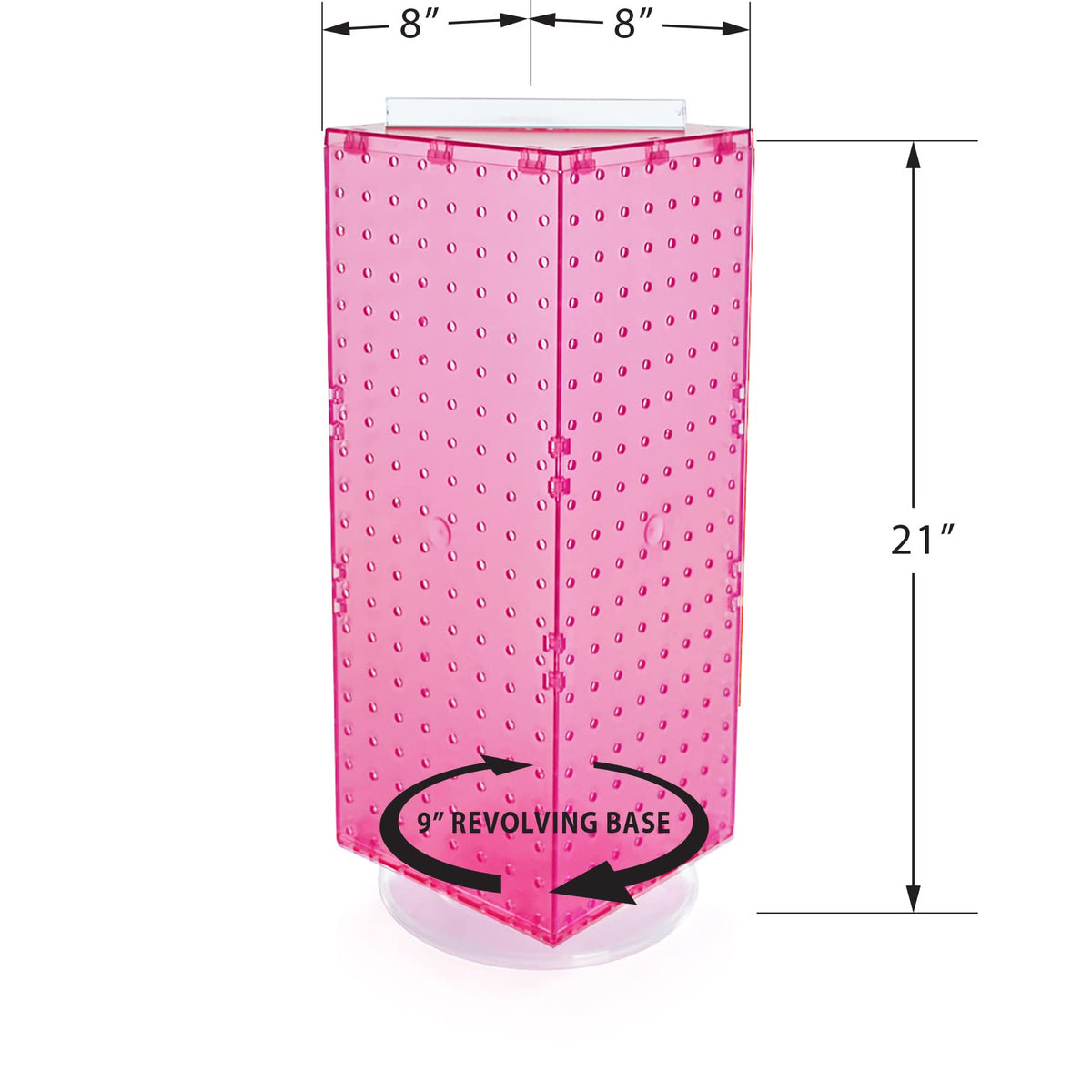 Four-Sided Revolving 8”W X 20”H Pegboard Counter Display by Azar Displays – Small, Pink, Model 703385-PNK