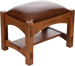 Starlight Canyon Home Solid Wood Foot Stool with Mortise and Tenon Joinery, Leather-Upholstered Ottoman Foot Rest, Small Wood Stool, Michael's Cherry