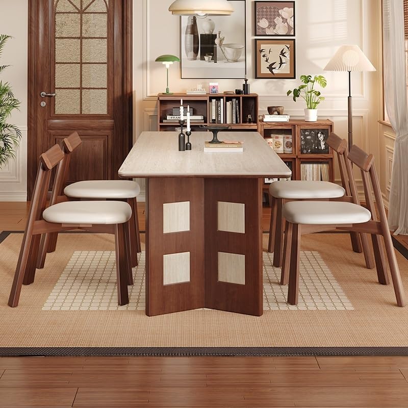 Mesa De Jantar Nordic Travertine Slate Dining Table for Small Household Use Cream Style Rectangular Diner Table by JOYNOW – One Size, 200x80x75cm, Model 8524