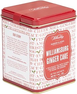 Harney & Sons Williamsburg Ginger Cake Black Tea, 20 Sachets in Tin | Black tea with ginger, cinnamon, cloves, molasses and orange flavors. Contains caffeine.
