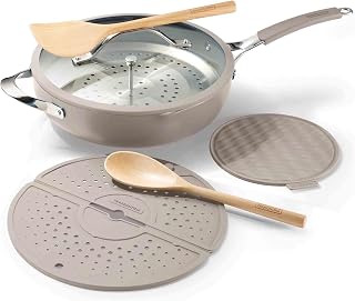 Tramontina All in One Plus Pan Set, 7 Pieces, Latte, Aluminium with Ceramic Non-Stick Coating, Diameter 30 cm, Suitable for Induction Cookers