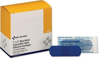 First Aid Only Adhesive Blue Metal Detectable Bandages, 1 X 3, Plastic with Foil, 100/box, 12 Boxes/Carton