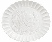 Yungyan Carved Turkey Platter, Ceramic Scalloped, 18 Inch White