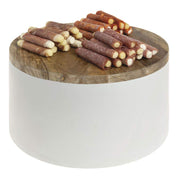 Round White Mango Wood Riser - 12" Dia x 7" H by HUBERT – Wood, Beige