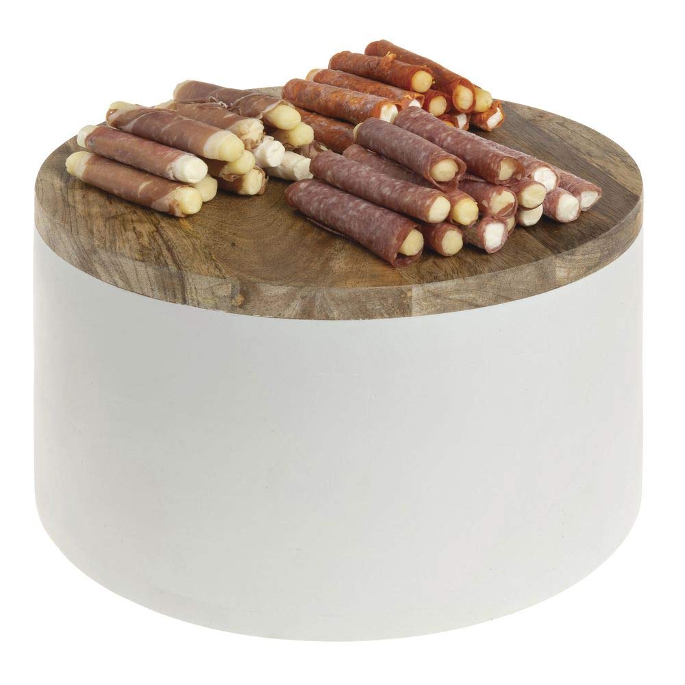 Round White Mango Wood Riser - 12" Dia x 7" H by HUBERT – Wood, Beige
