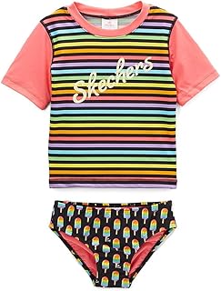Skechers Girls Swim Suit Set with Short Sleeve Rashguard