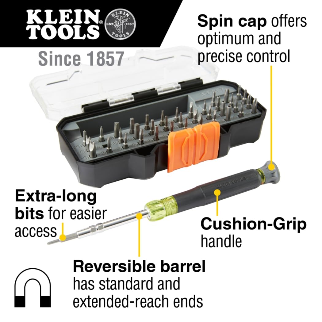Precision Screwdriver Set with Case by KLEIN TOOLS – One Size, Steel with Acetate Handle, Black/Yellow, Model 32717