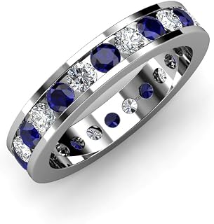 Blue Sapphire & Diamond Channel Set Eternity Band 2.78 ctw-3.28 ctw 14K White Gold
