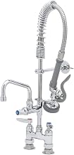 T&S Brass MPZ-4DLN-06 Mini-Pre Rinse Faucet. 4" Deck Mount Faucet with 6" Swing Nozzle, Lever Handles, and Wall Bracket, Silver