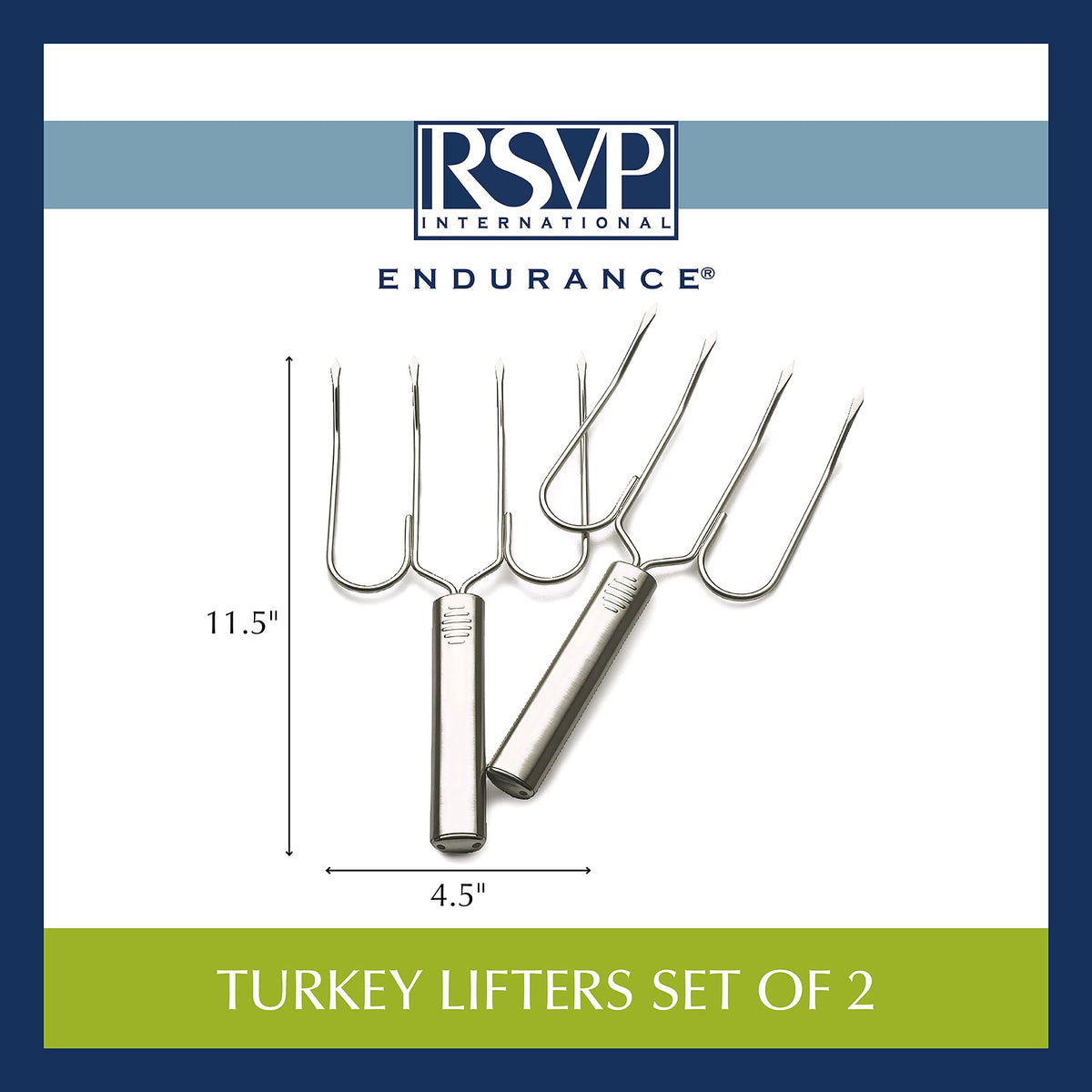 RSVP International Endurance Stainless Steel Roast Lifters, Set of 2, 10.5 Inch