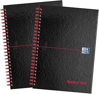 Oxford Black n' Red, A5 Notebook Hardcover, Wirebound, Lined, Pack of 2
