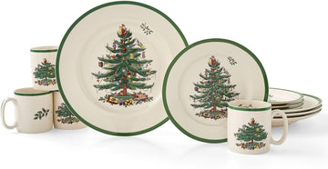 Spode Christmas Tree Earthenware Dinnerware Set, Service for 4, Multicolor