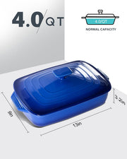 Lareina Ceramic Casserole with Lid, 4 Quart Capacity, Blue