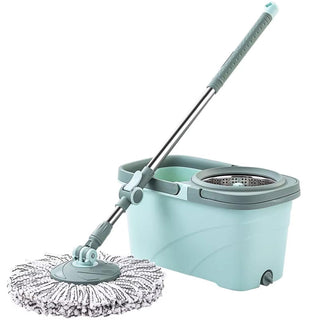This Spin Mop Bucket with Wringer Set for Home - Mop Bucket System for Floor Cleaning - Detachable Splash Guard Spin Basket - Extendable Telescopic Handle - Extra 5PC Mop Heads by