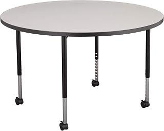 Learniture Round Structure Series Mobile Collaborative Adjustable Height Table, Gray Top/Black Edge/Black Leg