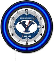 Holland Bar Stool Clk19BKBrigYn NCAA 19 in. Dia. Brigham Young University Double Neon Wall Clock Black