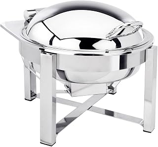 Eastern Tabletop 3948S Induction Chafer - 6 Quart, Round, Stainless Steel with Hinged Dome Cover Lid Chafing Dish - Attractive Design, Perfect for Weddings, Parties, and Buffets