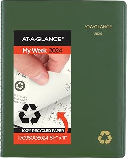 AT-A-GLANCE 2024 Weekly & Monthly Planner, Quarter-Hourly Appointment Book, 8-1/4" x 11", Large, Recycled, Monthly Tabs, Green (70950G6024)