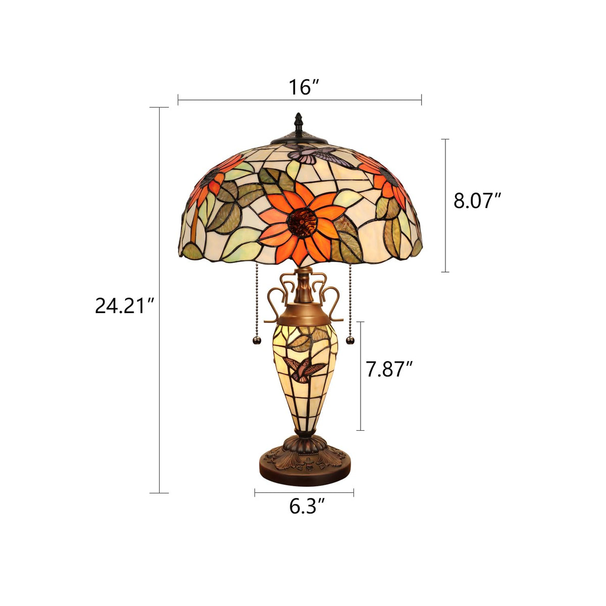 CH3T617OF16-DT3 Double Lit Table Lamp by Chloe Lighting – exact color of each glass piece may vary due to handcrafted nature