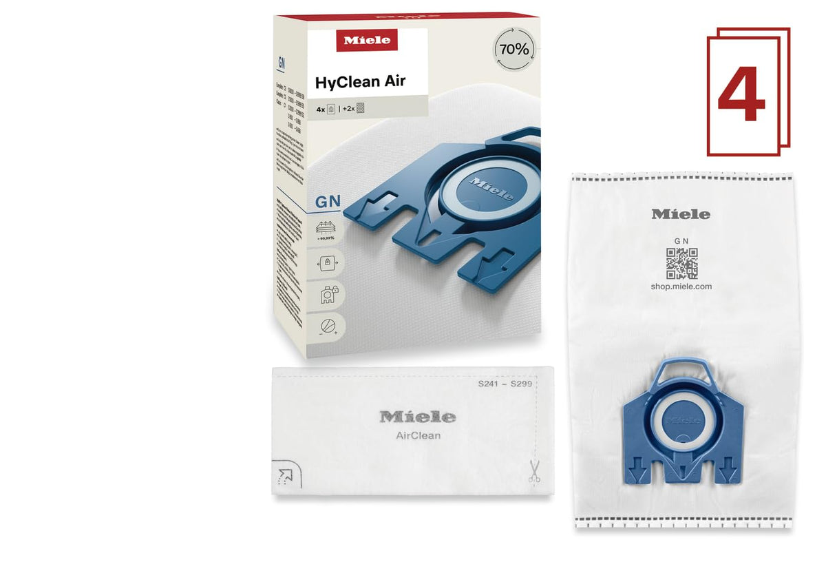 GN Vacuum Cleaner Bags by Miele – 1-Pack Standard, 5.45 quarts, Rubber, White With Blue Collar, Model 12618920