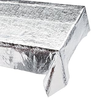 Creative Converting 38320 Metallic Tablecover, 54 by 108, Silver (3-Pack)