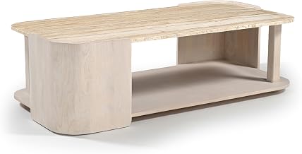 Meridian Furniture 77045Cream-CT Calabria Collection Modern | Contemporary Coffee Table with Solid Wood, Rich Finish, Genuine Taj Mahal Marble, 52" W x 26" D x 15" H, Beige/Stained Cream