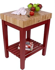 John Boos American Heritage Chef's Block Prep Table with Butcher Block Top Base Finish: Barn Red, Shelves: 1 Included