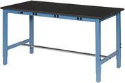Global Industrial Adjustable Height Workbench with Power Apron, Steel Frame | with Phenolic Resin Safety Edge Top, 5000 Lbs Capacity, 72"W x 36"D, Blue, Assembly Required