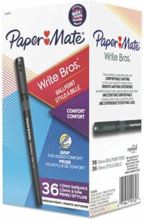Paper Mate Ballpoint Pens, Write Bros. Grip Black Ink Pens, Medium Point (1.0mm), 36 Count