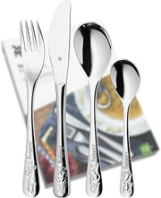 WMF Kinderbesteck mit Gravur Safari 4-teilig - Geschenk zur Taufe oder Geburtstag mit Namen - ab 3 Jahre, Cromargan Edelstahl poliert, spülmaschienengeeignet | Personalised with engraving, christening gift, personalised gift ideas for girls and boys, children's cutlery set 4 pieces
