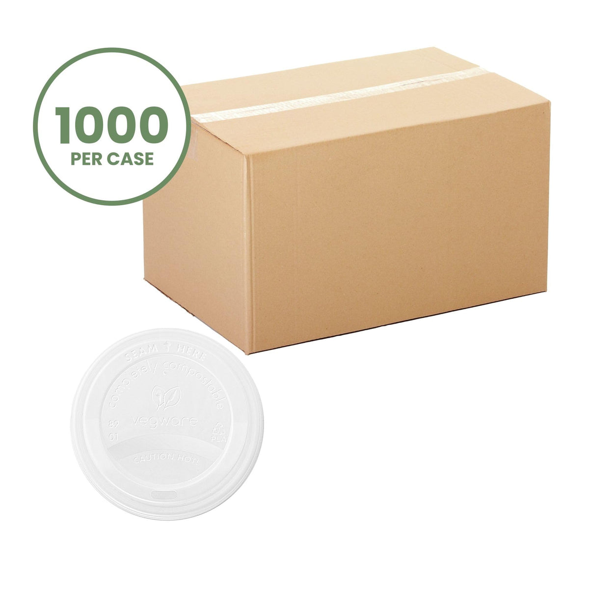89-Series Compostable Coffee Cup Lids by Vegware – Fits 10-20oz, CPLA, White, Pack of 1000, Model VLID89S