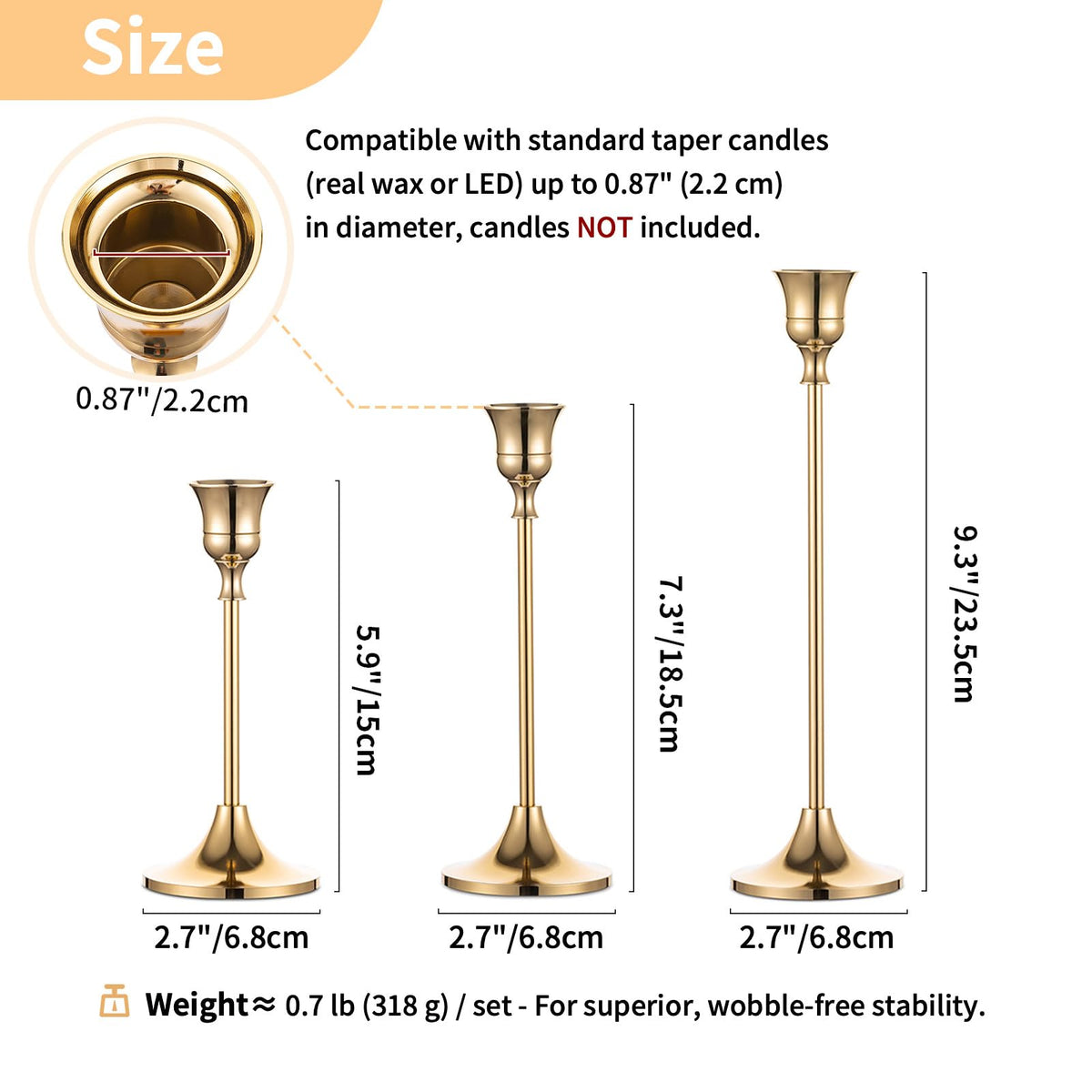 Nuptio Candlestick Holders Set, Gold Metal, 6 Piece Assorted Heights