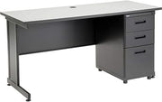 Interion Office Desk with 3 Drawers, 60"W x 24"D - Gray