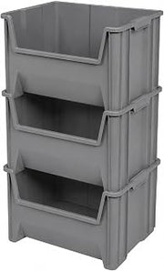 Akro-Mils Stak-N-Store Stackable Storage Bins, 15"x20"x12-1/2, Grey, 3-Pk