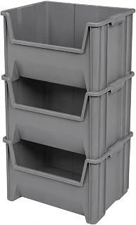 Akro-Mils Stak-N-Store Stackable Storage Bins, 15"x20"x12-1/2, Grey, 3-Pk