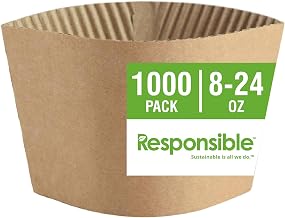 Responsible Products Paper Cup Sleeves, Plastic-Free Recyclable Paper Cup Sleeves, Extra Strength, Made without PFAS, Natural Brown (1000 count)