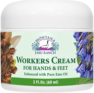 Montana Emu Ranch - Workers Cream for Hands and Feet - 2 Ounce Jar - Enhanced with Pure Emu Oil