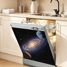 Dishwasher Magnetic Cover Kitchen Decor Panel 23x26 Inch | Waterproof Fabric with Reinforced Magnetic Edge, Reusable, Easy Install, Galaxy Earth Mars