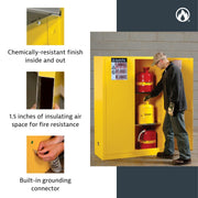12 Gallon Manual Close Countertop Flammable Storage Cabinet by Justrite – 12 Gallon, 18 Gauge Steel, Yellow, Model 891200