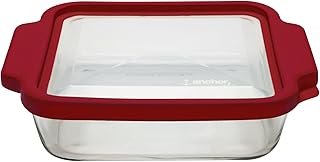Anchor Hocking Square Cake Dish with TrueFit Lid, 8-Inch, Cherry
