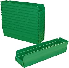 Akro-Mils 30128 Heavy Duty Plastic Shelf Bins, 18"x 4"x 4", Green, 12-Pack | Heavy Duty Nesting Storage Bins for Garage, Closet, Refrigerator, Kitchen, Cabinet, Drawer Organization, Pantry Organization