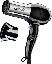 Conair Ionic Hair Dryer with Concentrator Attachment, 1875W, Full Size | Fast-drying blow dryer with various heat and speed settings and a lightweight design for effortless everyday styling