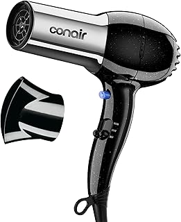 Conair Ionic Hair Dryer with Concentrator Attachment, 1875W, Full Size | Fast-drying blow dryer with various heat and speed settings and a lightweight design for effortless everyday styling