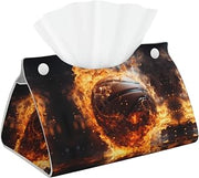 Basketball on Fire and Water Flame Splashing Long Leather Tissue Box Cover | Turns Plain Tissue Packs Into Stylish Home Decor. Waterproof, Durable, — Coffee Table, Office, Bedroom, Or Car.