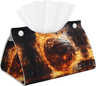 Basketball on Fire and Water Flame Splashing Long Leather Tissue Box Cover | Turns Plain Tissue Packs Into Stylish Home Decor. Waterproof, Durable, — Coffee Table, Office, Bedroom, Or Car.