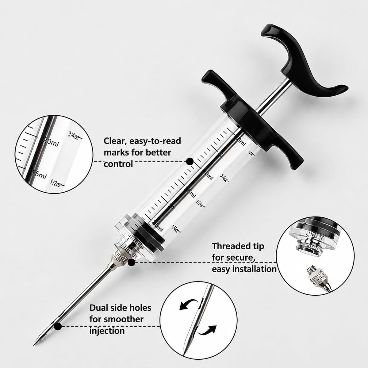 CozyBits Meat Injector Kit, 9 Piece Set with Needles and Brush, Black