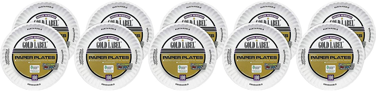 CP9GOEWH Gold Label Coated Paper Plates by AJM Packaging – Medium, Paper, White, Model AJMCP9GOEWH