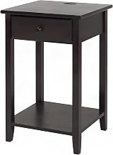 Furnifact Espresso Nightstand with USB Port, Solid Wood Construction, Convenient Charging Accessory, Modern Design for Bedroom Organization and Storage