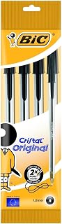 BIC Cristal Ballpoint Pen - Black - Pack of 4 Comfortable and Super-Durable Ballpoint Pens Medium Point (1.0 mm)