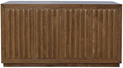 Starlight Canyon Home Acacia Veneer Mid-Century Modern Fluted Sideboard, Four-Door Buffet Cabinet Credenza with Storage for Dining Room, Chestnut